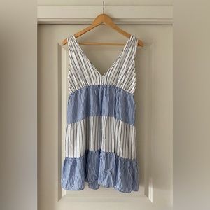 LOFT Blue & White Striped Tiered Sundress